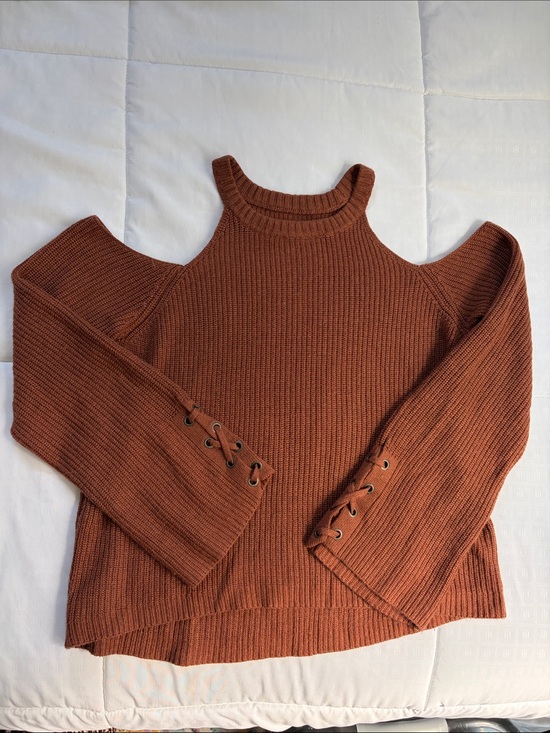 American Eagle Outfitters Sweaters - Vintage American Eagle High Neck Cold-Shoulder Ribbed Sweater with Bell Sleeves